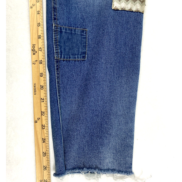 Est 1946 Denim Jeans Womens Size 14 Medium‎ Wash Denim Raw Hem Patches Distress - Picture 9 of 12